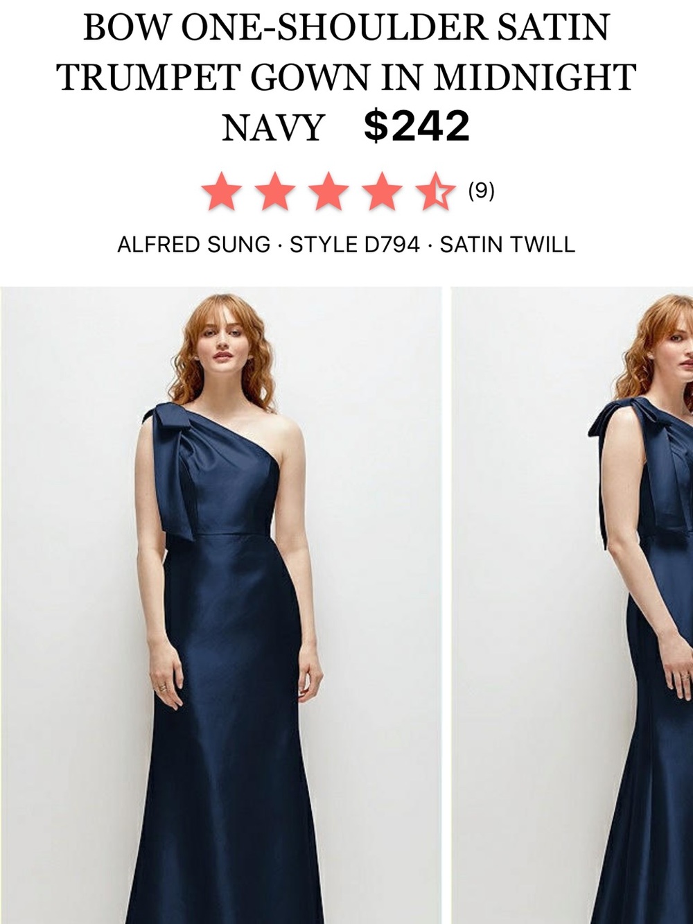 ALFRED SUNG Navy One-Shoulder Satin Trumpet Gown with Bow